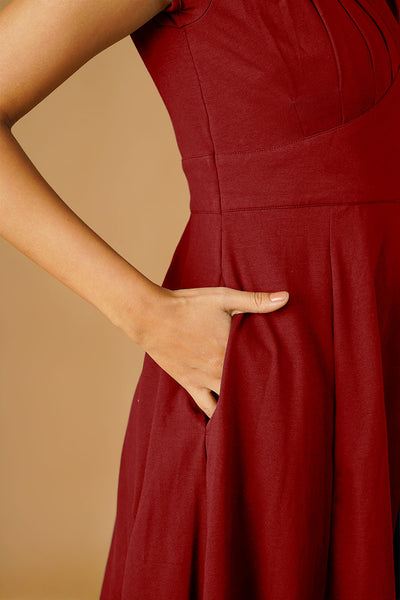 Maroon Jersey Blue Midi Dress