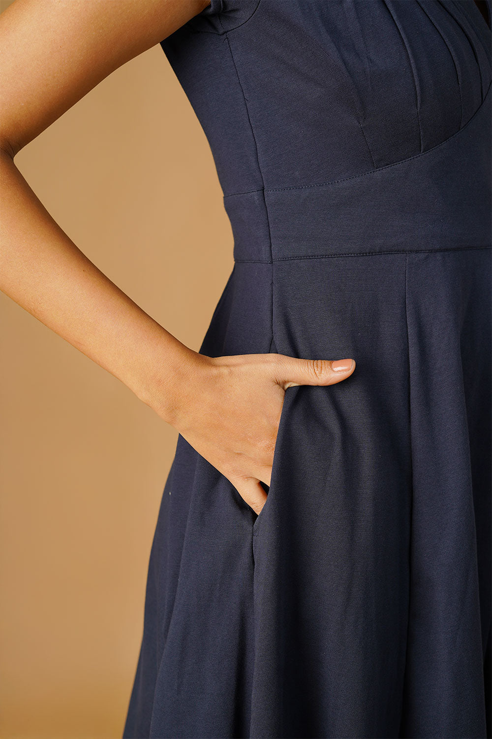 Navy Jersey Blue Midi Dress