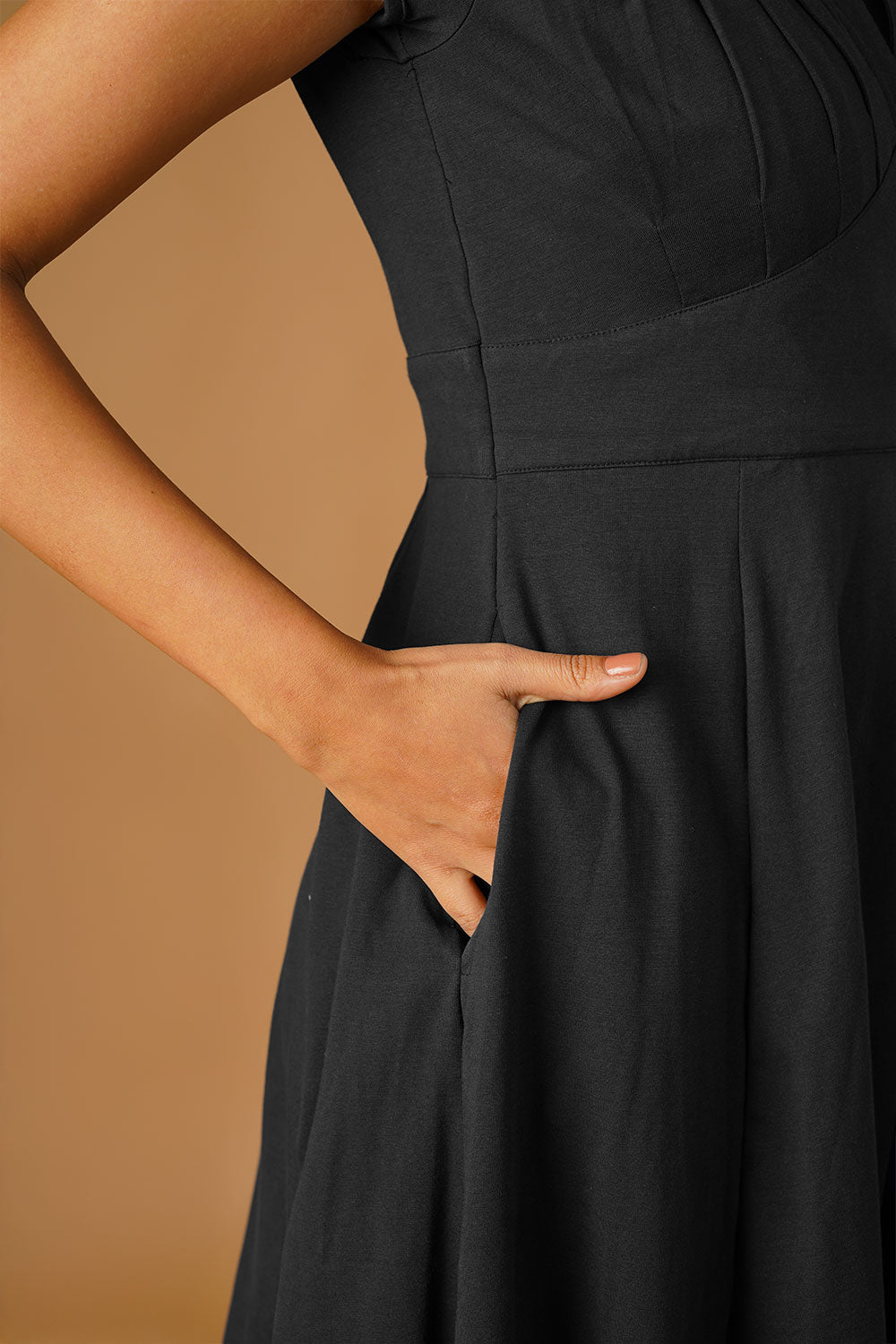 Black Jersey Blue Midi Dress