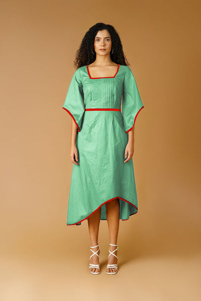 Green Poplin Midi  Dress