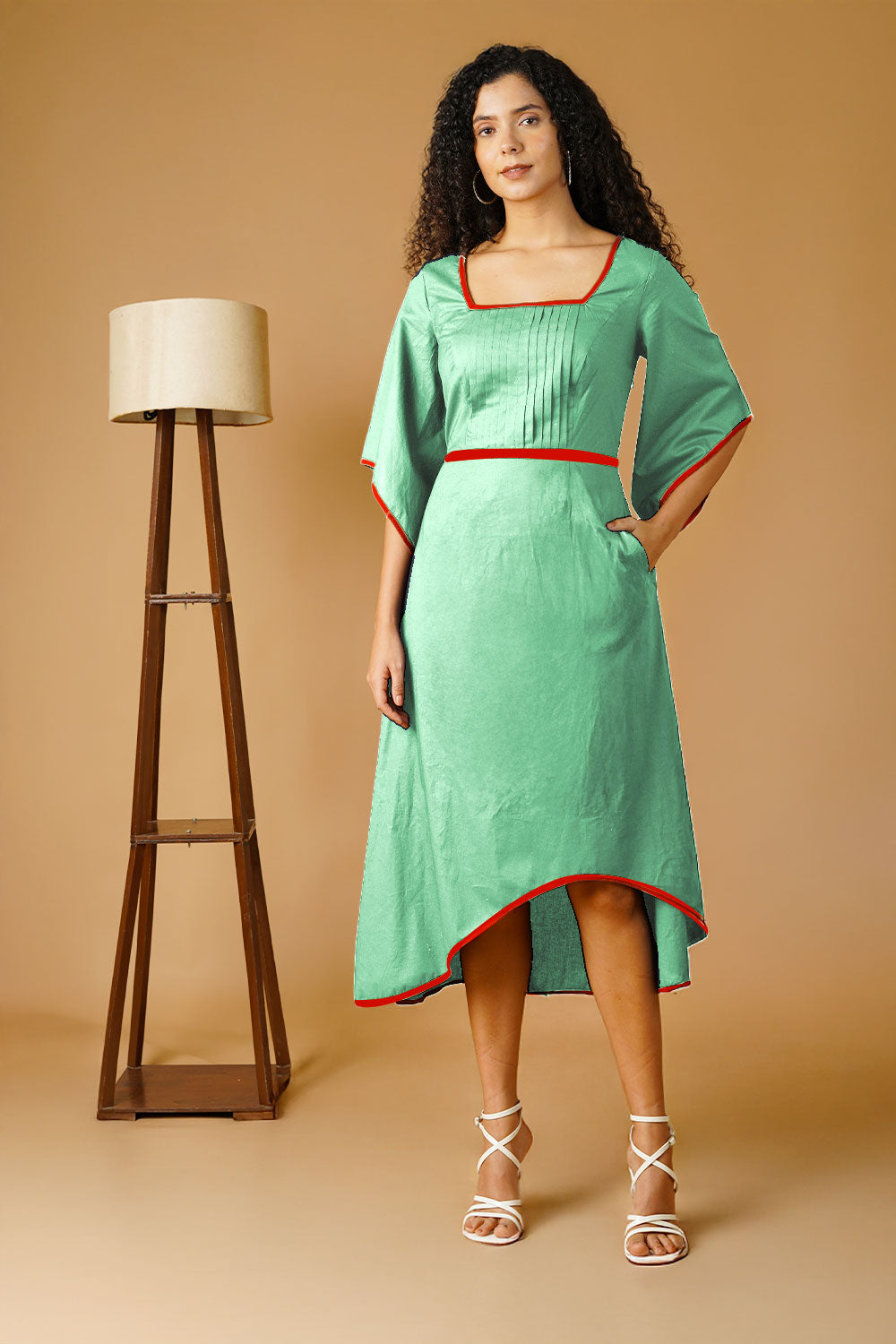 Green Poplin Midi  Dress
