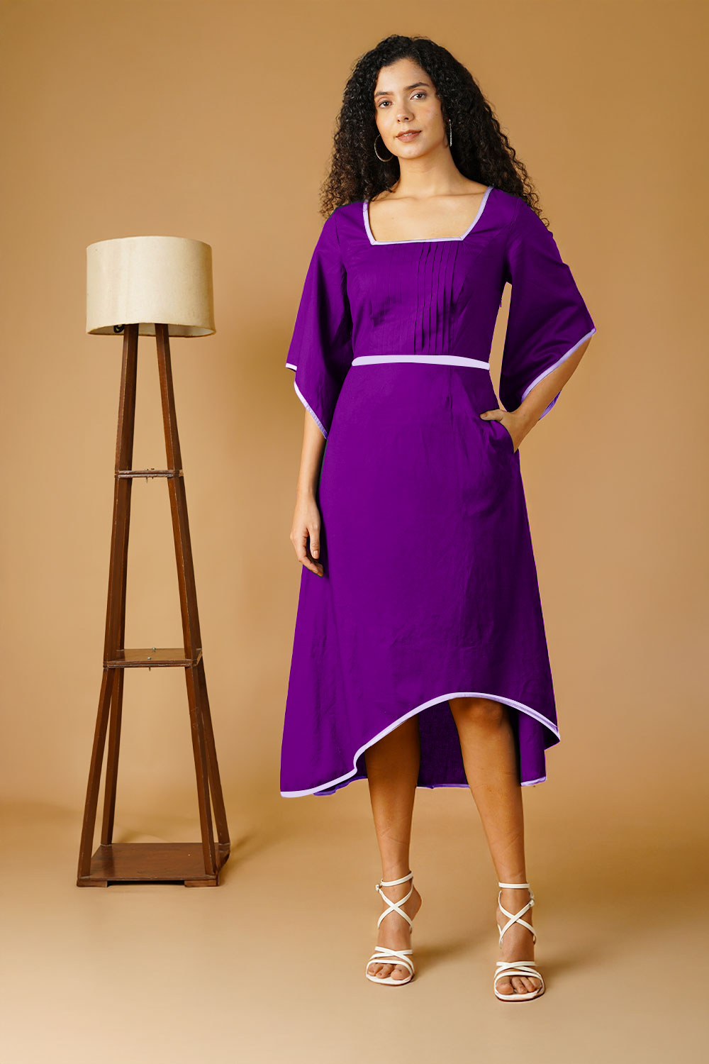 Purple Poplin Midi Dress