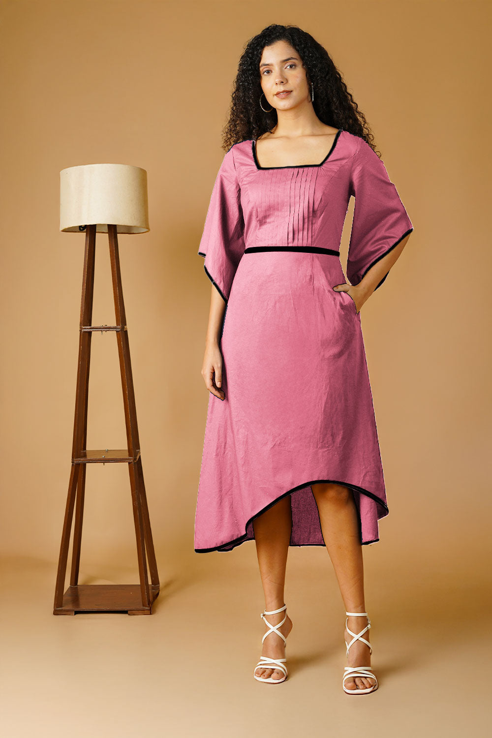 Pink Poplin Midi  Dress