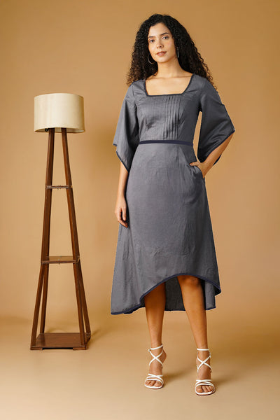 Grey Poplin Midi  Dress