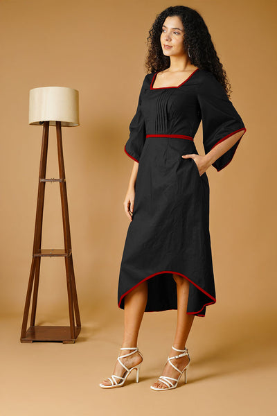 Black Poplin Midi Dress