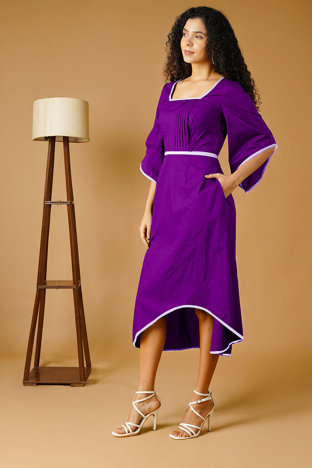 Purple Poplin Midi Dress