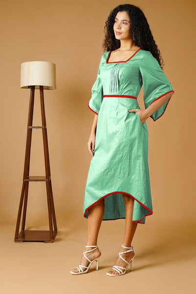Green Poplin Midi  Dress