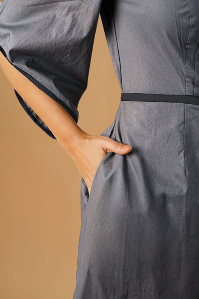 Grey Poplin Midi  Dress