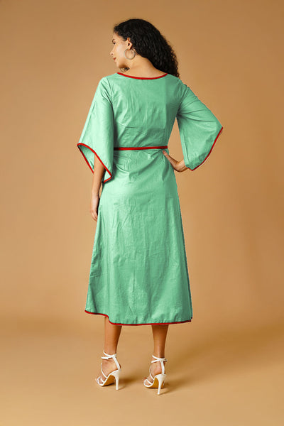 Green Poplin Midi  Dress