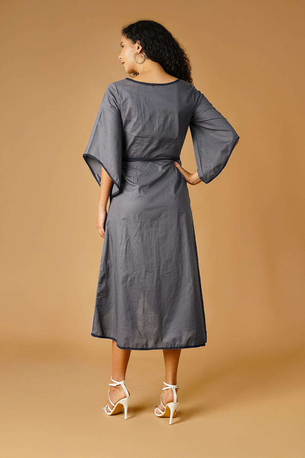 Grey Poplin Midi  Dress