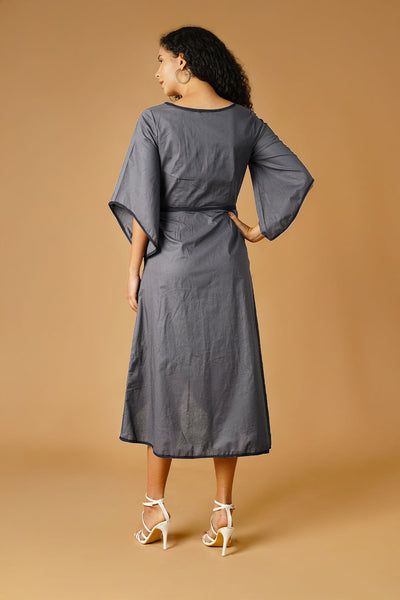Grey Poplin Midi  Dress