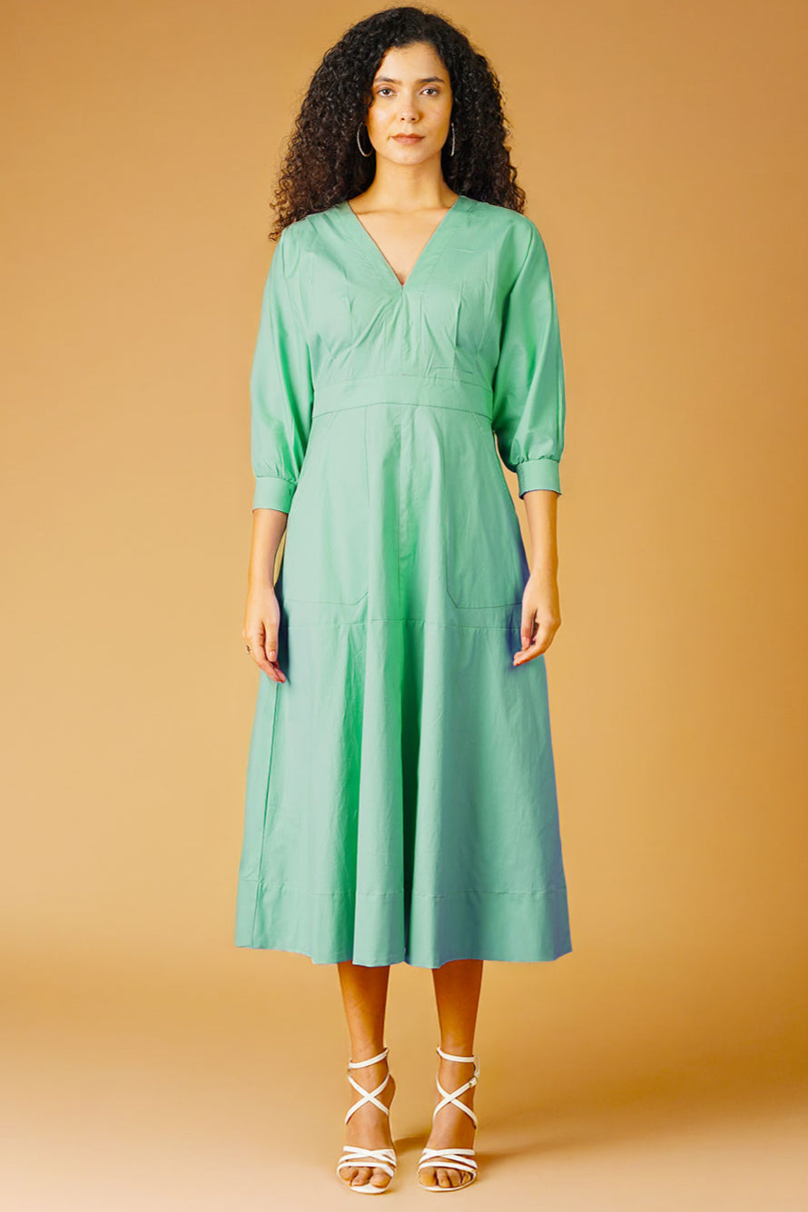 Poplin Green Midi Dress