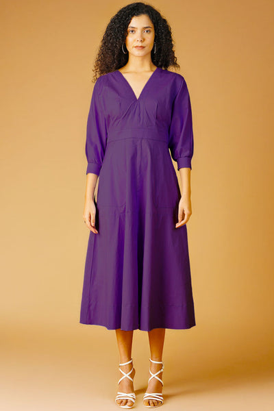 Poplin Purple Midi Dress