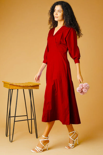 Poplin Rust Midi Dress