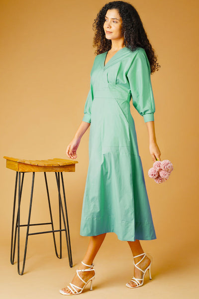Poplin Green Midi Dress