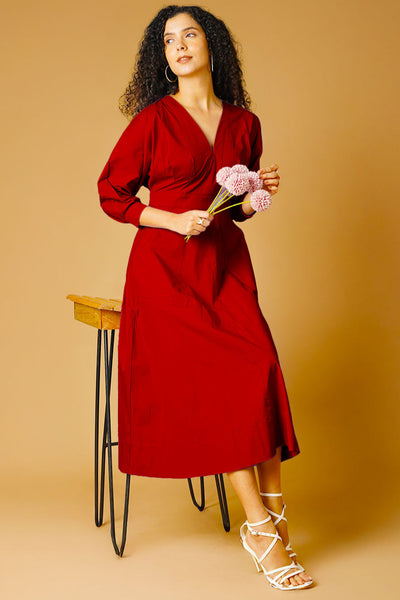 Poplin Rust Midi Dress