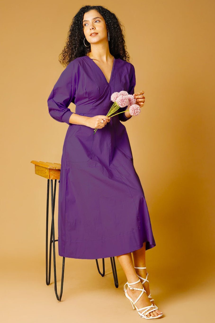 Poplin Purple Midi Dress