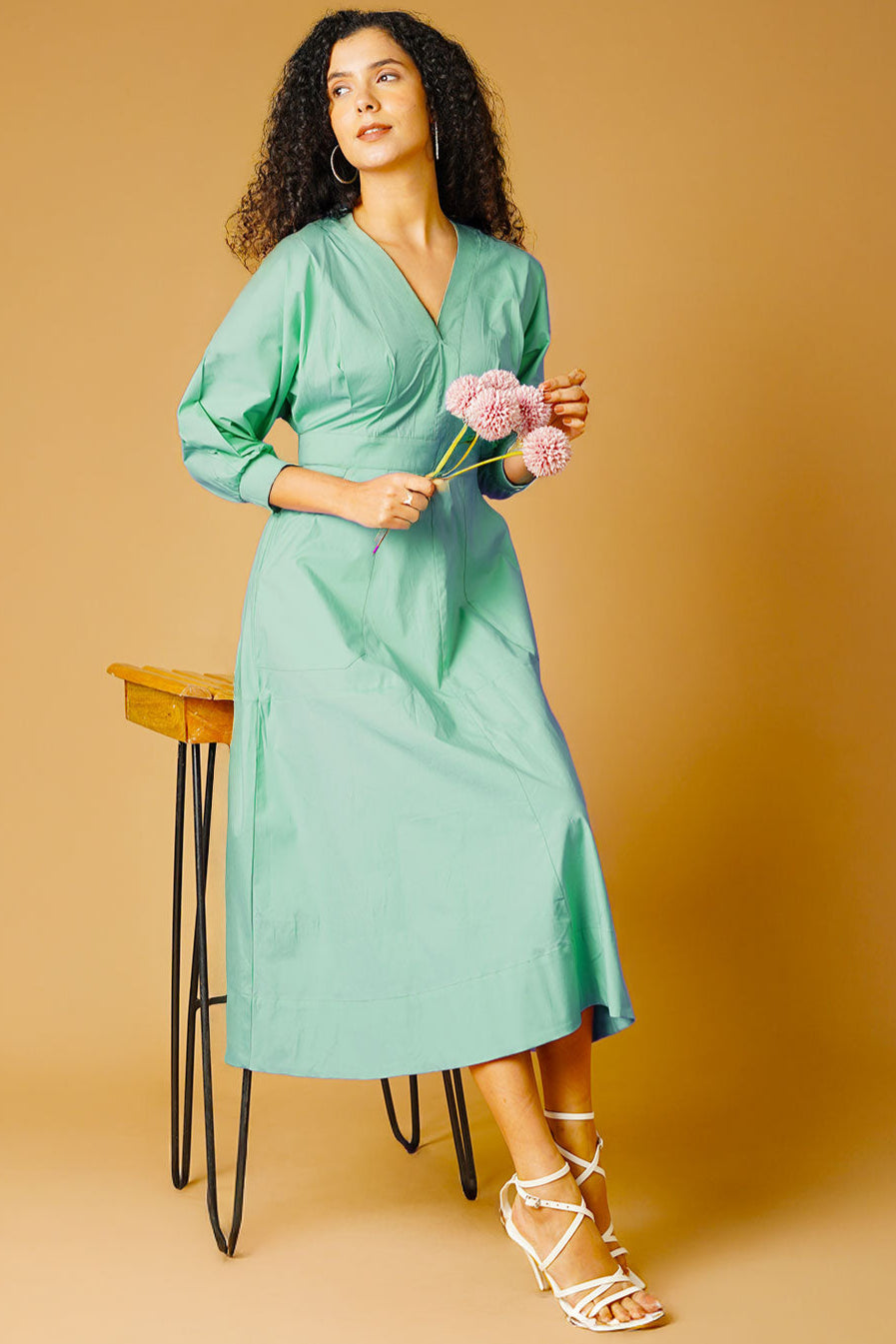 Poplin Green Midi Dress