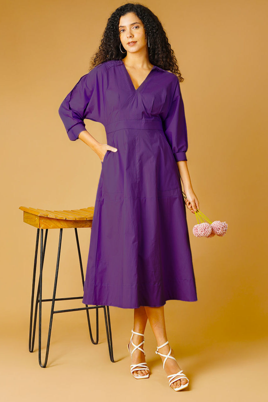 Poplin Purple Midi Dress