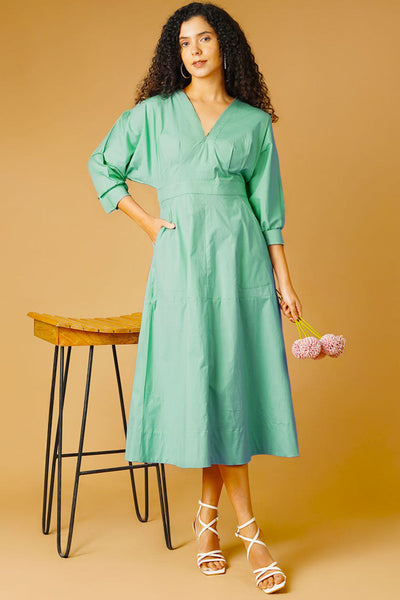 Poplin Green Midi Dress