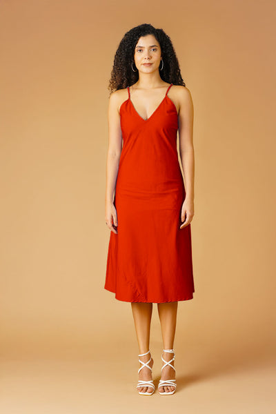 Rust Poplin Midi Dress