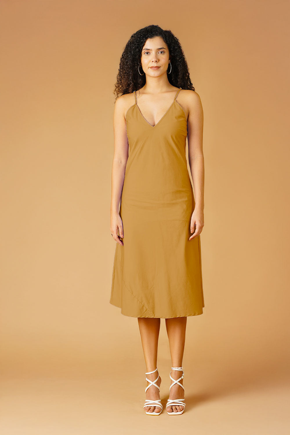 Beige Poplin Midi Dress