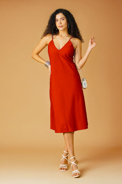 Rust Poplin Midi Dress