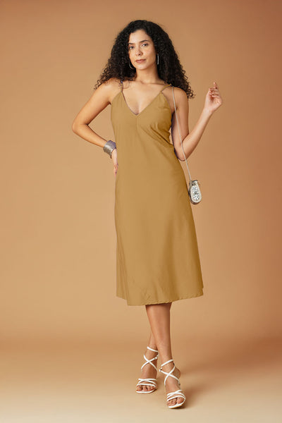 Beige Poplin Midi Dress