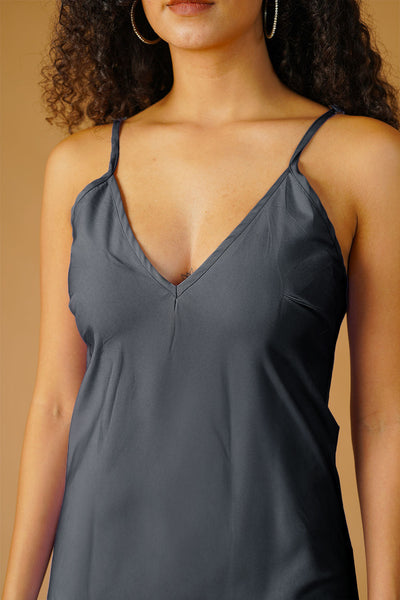 Grey Poplin Midi Dress