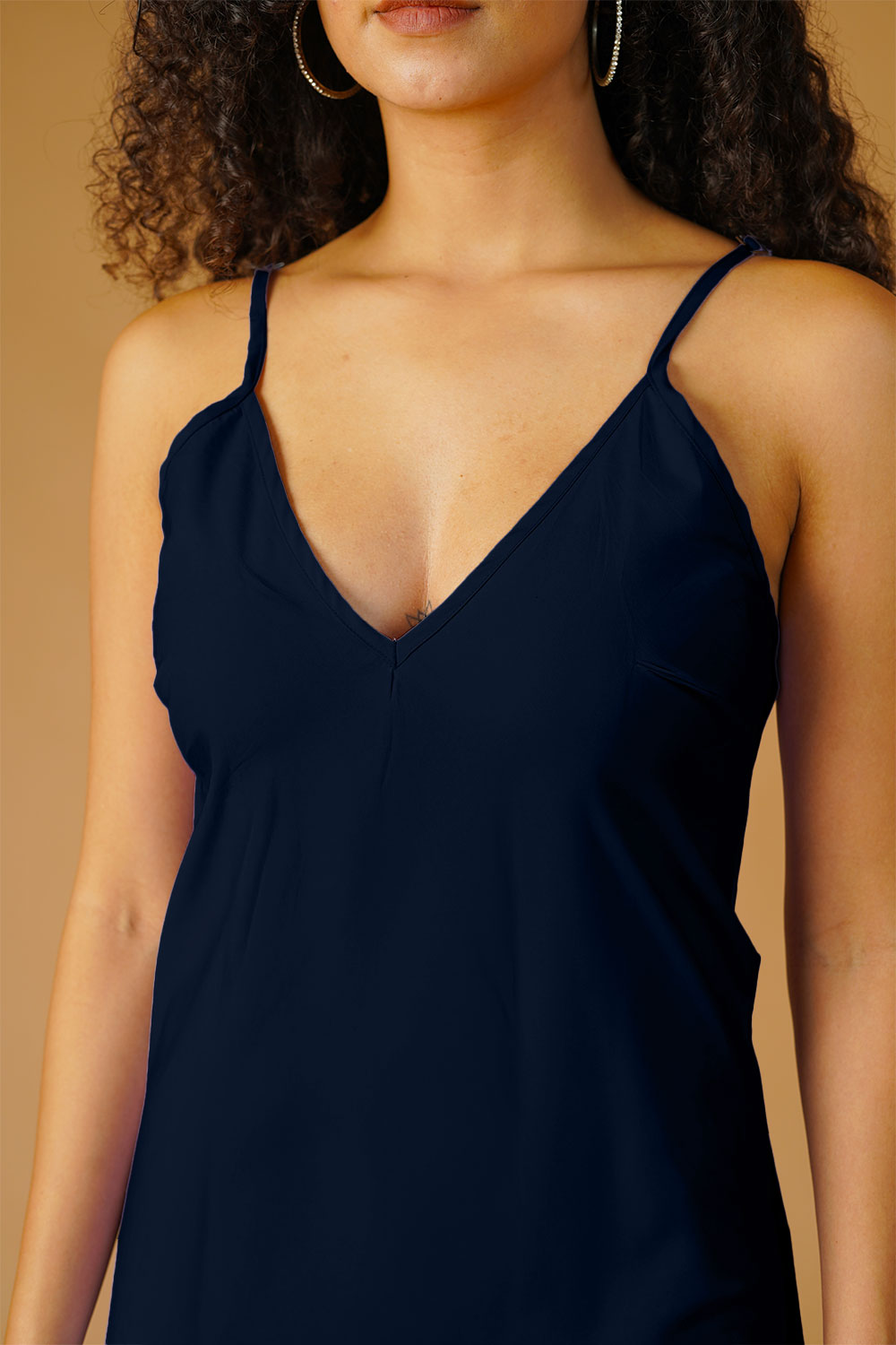 Navy Poplin Midi Dress