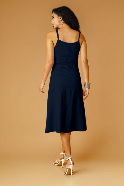 Navy Poplin Midi Dress