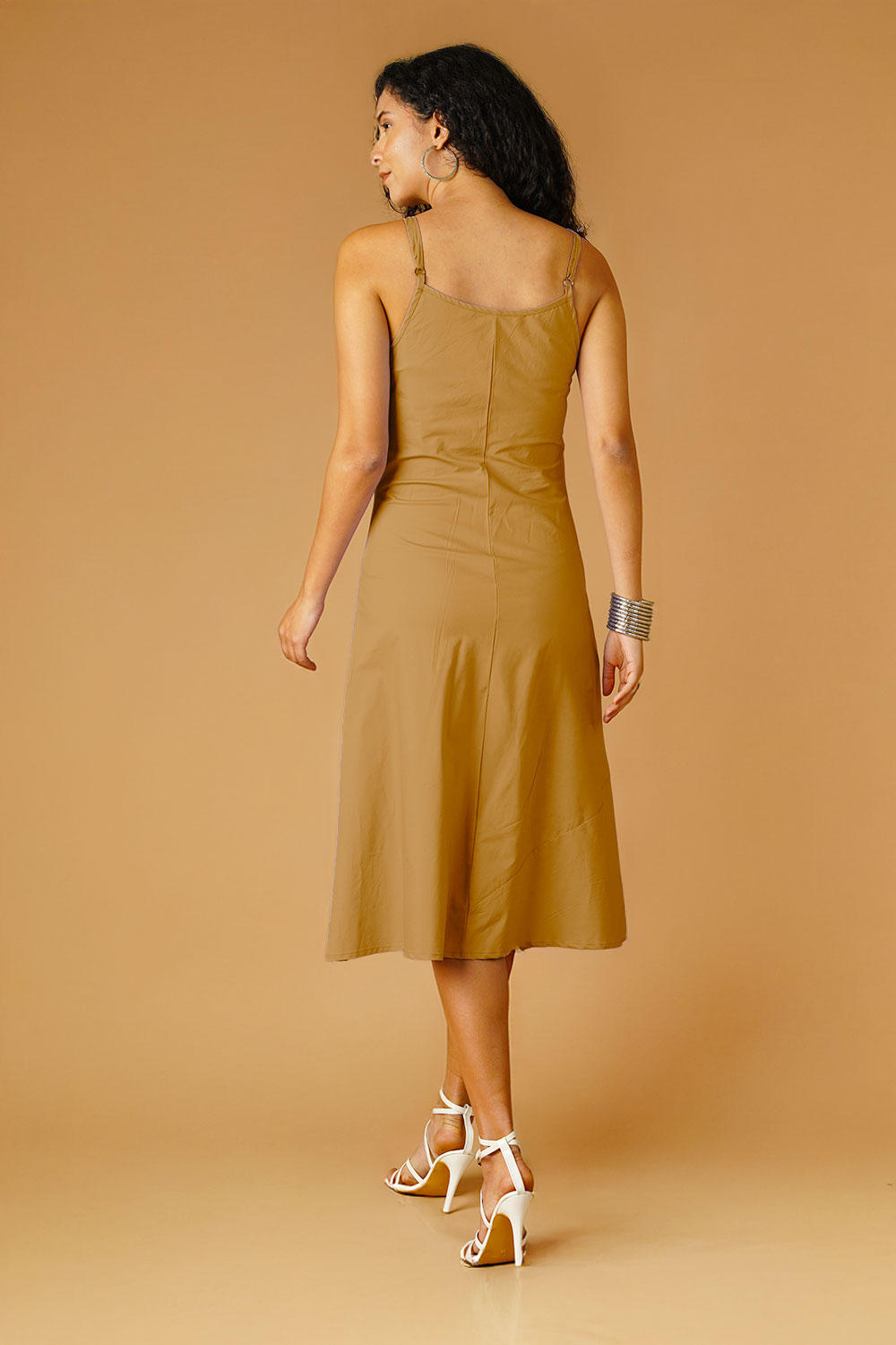 Beige Poplin Midi Dress