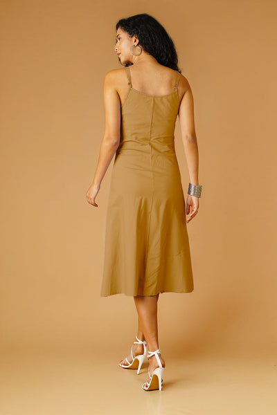 Beige Poplin Midi Dress