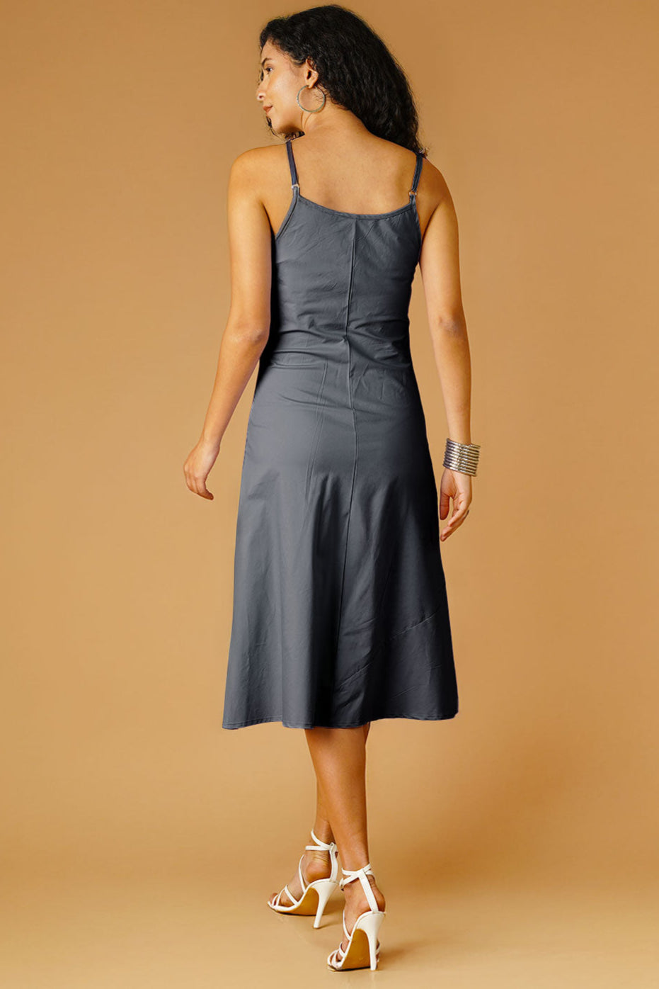 Grey Poplin Midi Dress
