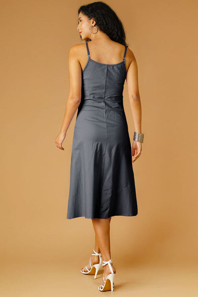 Grey Poplin Midi Dress