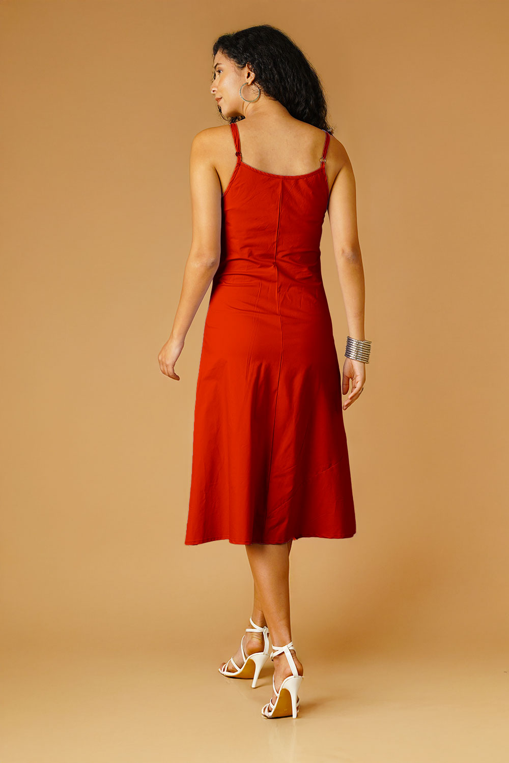 Rust Poplin Midi Dress