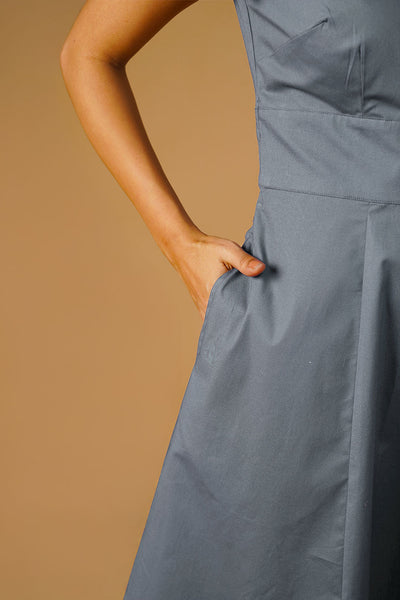 Poplin Grey Midi Dress