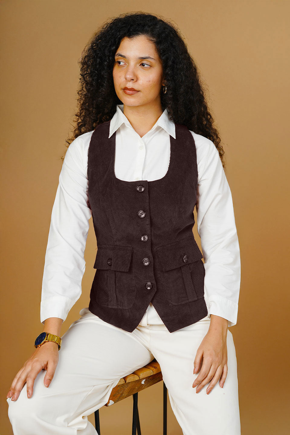 Corduroy Cotton Brown Waistcoat