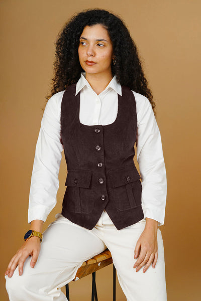Corduroy Cotton Brown Waistcoat