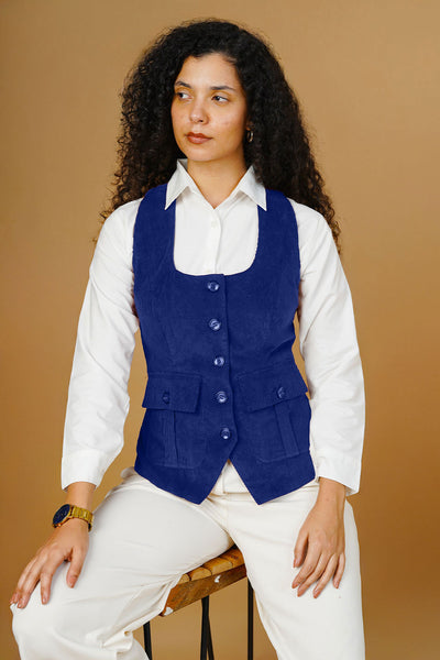 Corduroy Cotton Blue Waistcoat