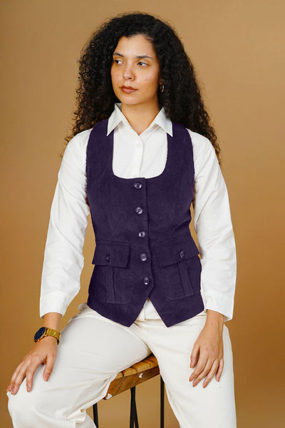 Corduroy Cotton Purple Waistcoat