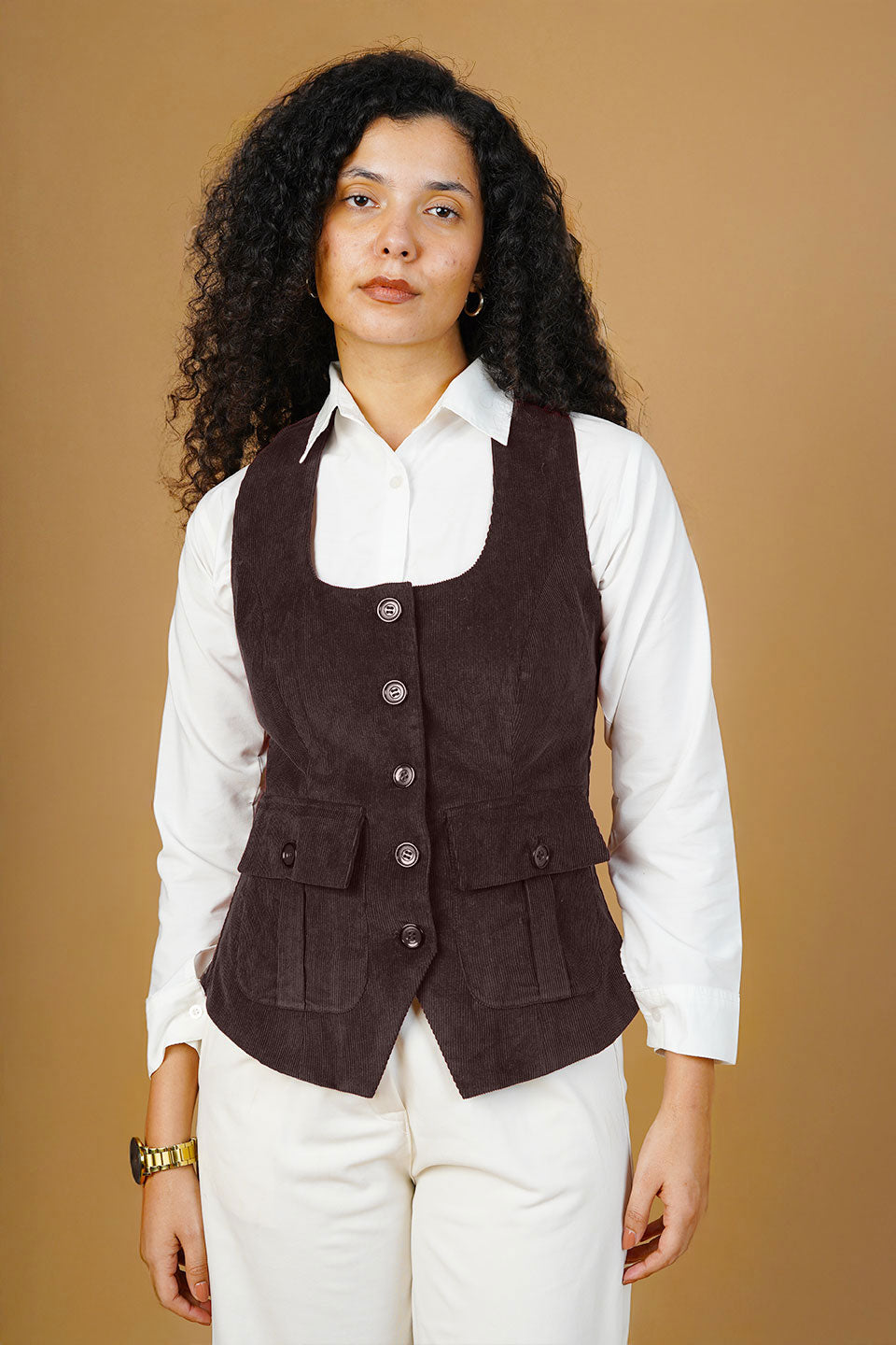 Corduroy Cotton Brown Waistcoat