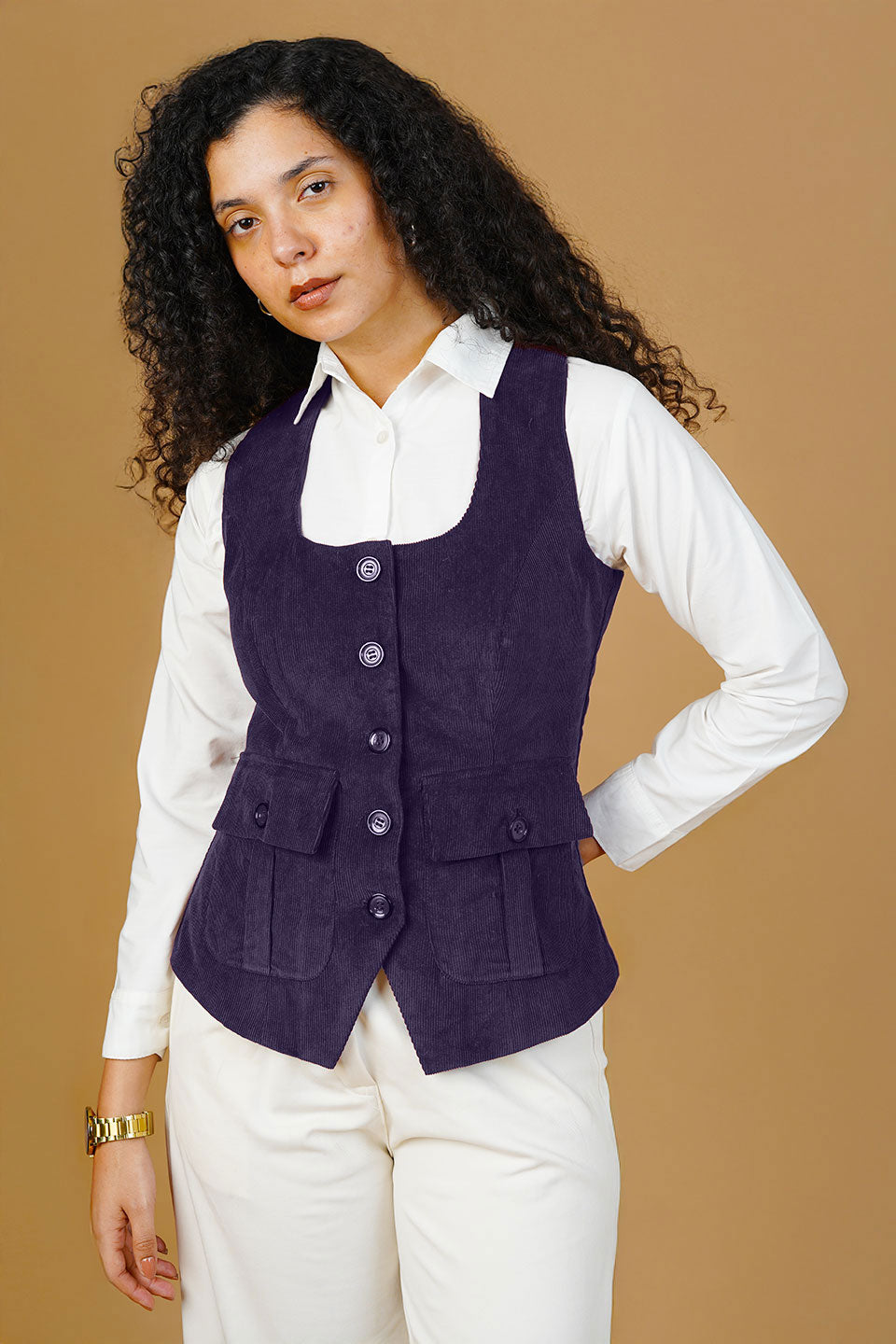 Corduroy Cotton Purple Waistcoat