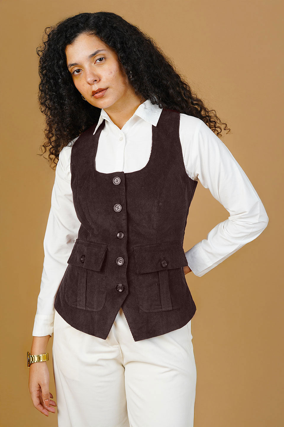 Corduroy Cotton Brown Waistcoat
