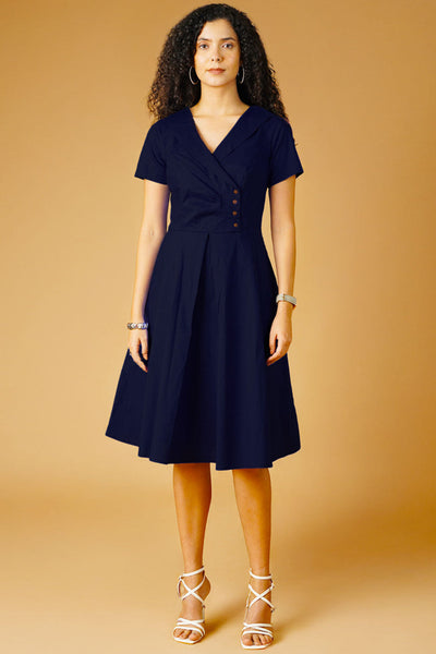 Poplin Navy Midi Dress
