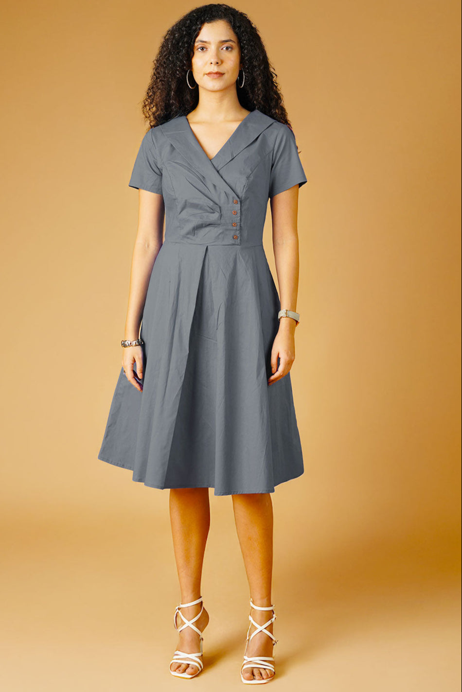 Poplin Grey Midi Dress