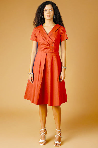 Poplin Orange Midi Dress