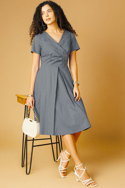 Poplin Grey Midi Dress
