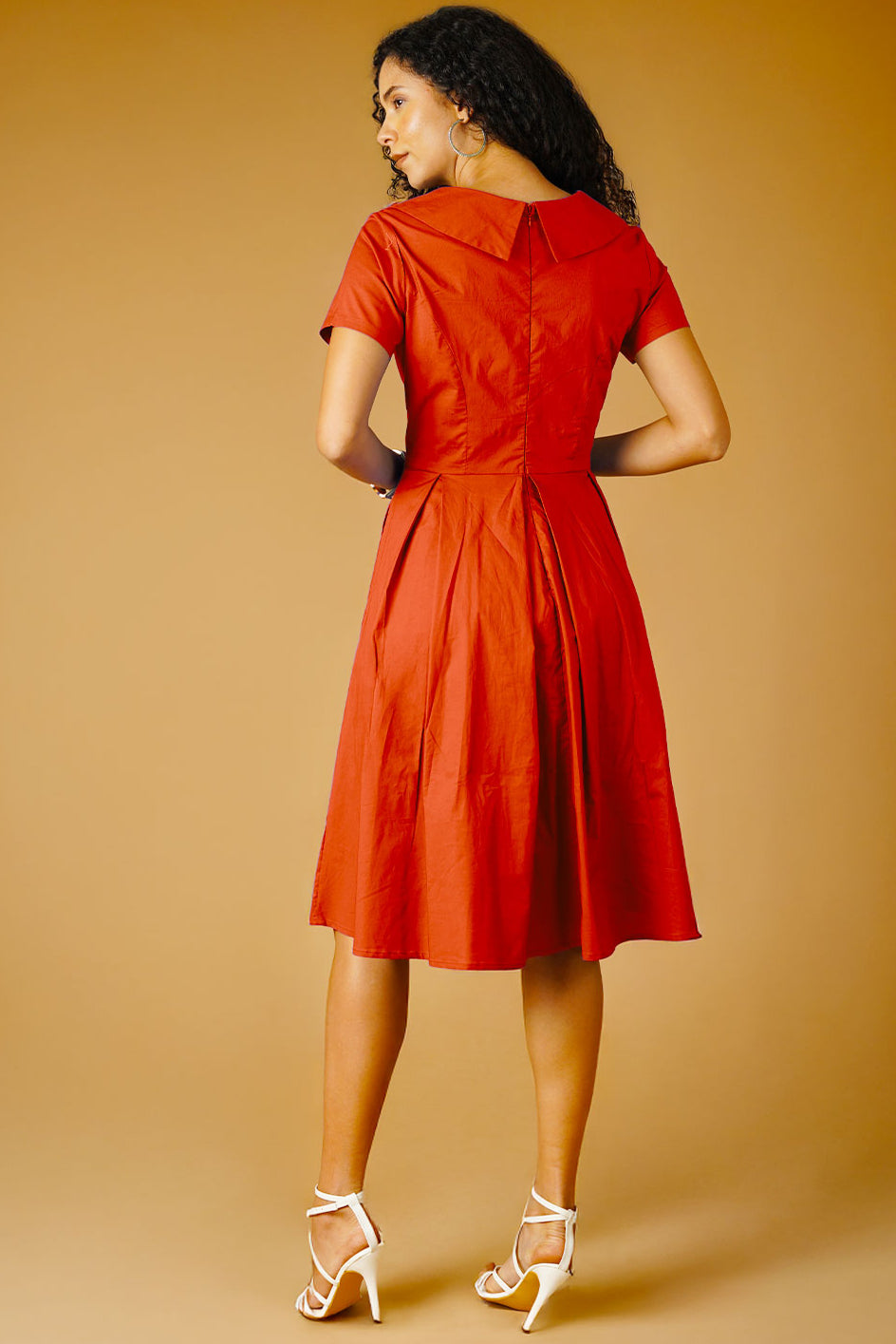 Poplin Orange Midi Dress