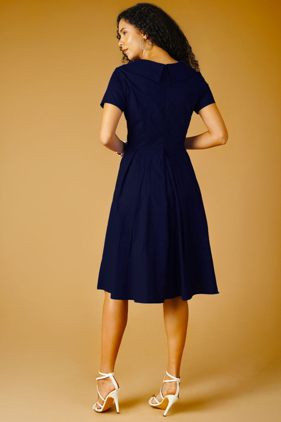 Poplin Navy Midi Dress